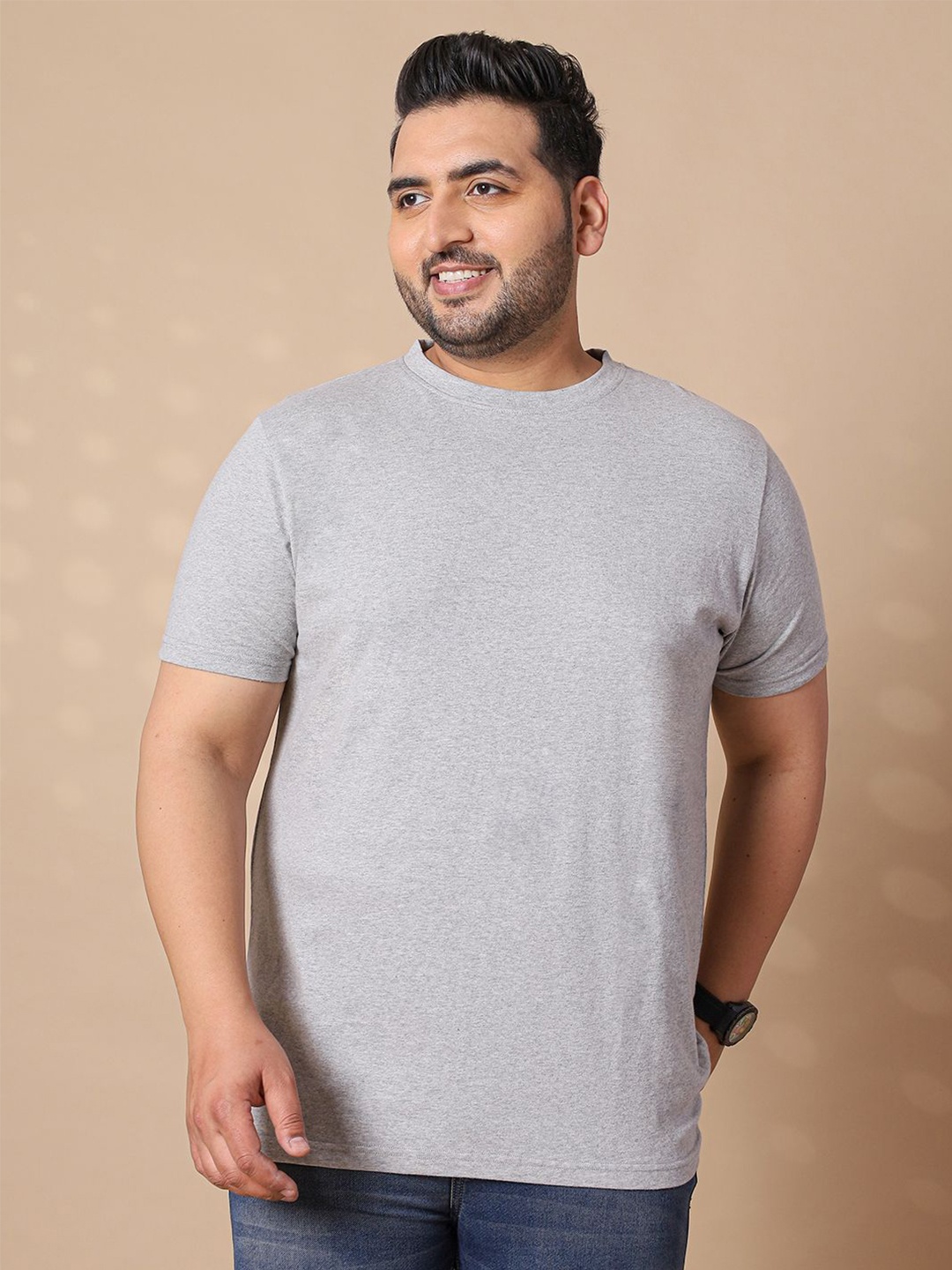 

bigbanana Men Round Neck Bio Finish Solid Plus Size T-shirt, Grey