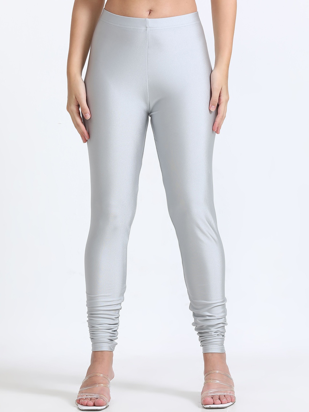 

Bottums Women Slim-Fit Shimmer Churidar Length Leggings, Grey