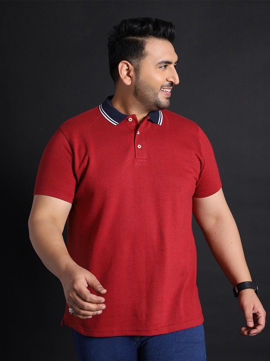 

bigbanana Men Polo Collar Bio Finish Solid Plus Size T-shirt, Maroon