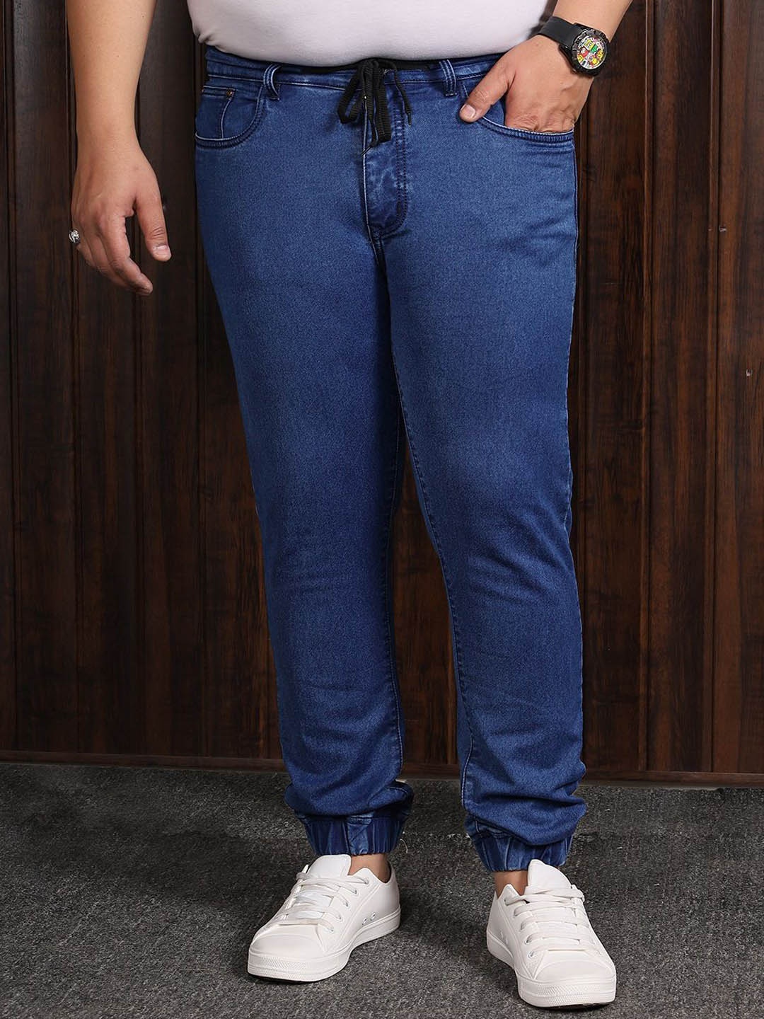 

bigbanana Plus Size Men Clean Look Mid-Rise Stretchable Jeans, Blue