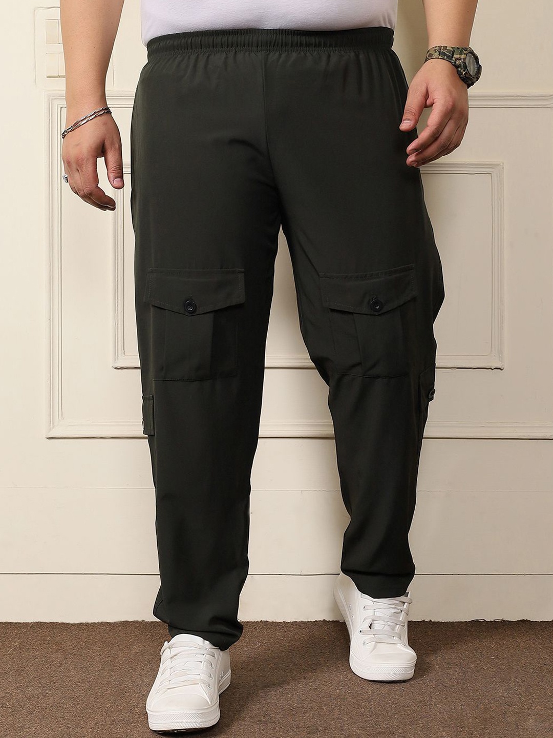 

bigbanana Men Plus Size Mid Rise Dry Fit Track Pants, Charcoal