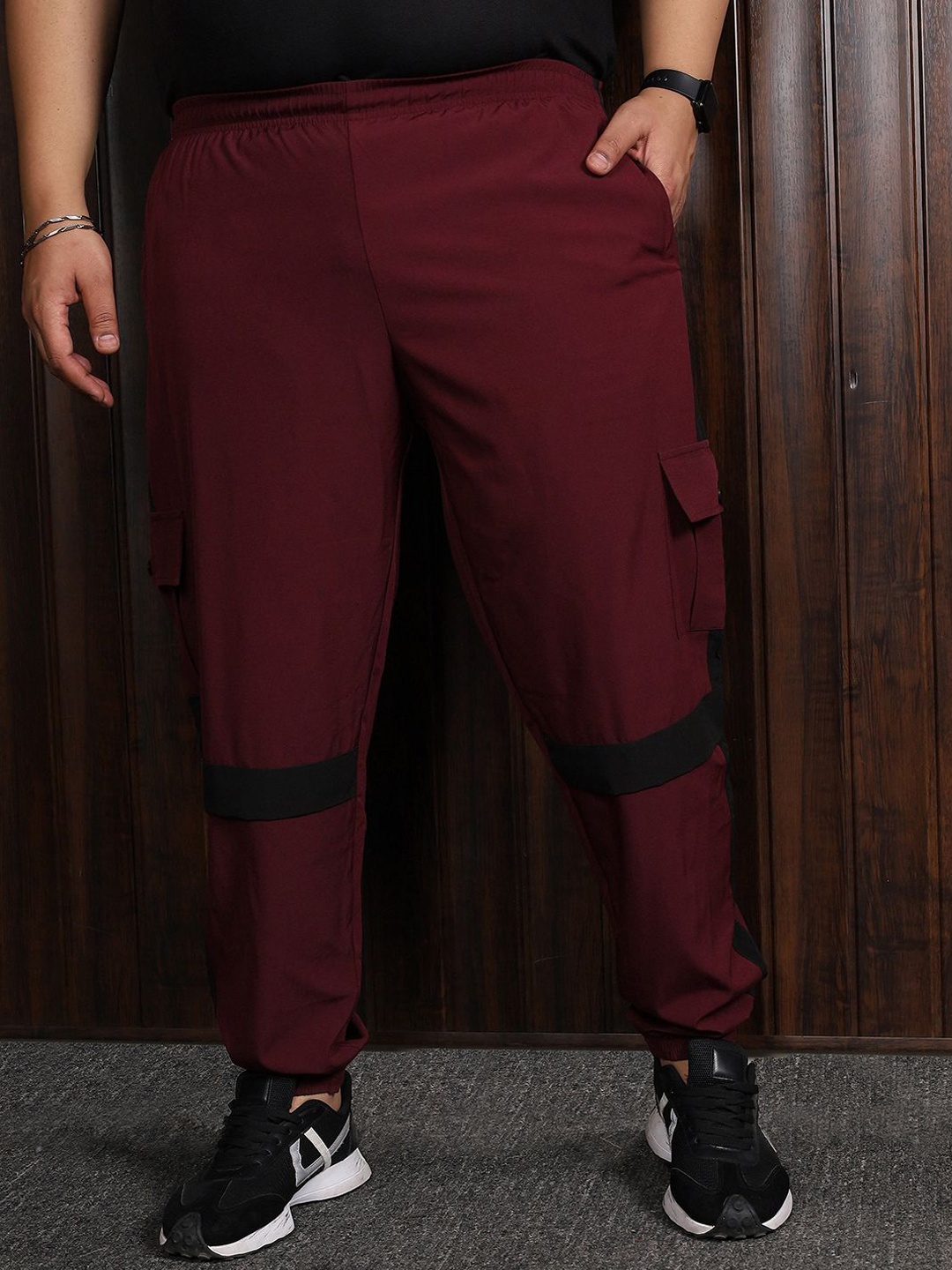 

bigbanana Men Plus Size Mid Rise Dry Fit Joggers, Maroon