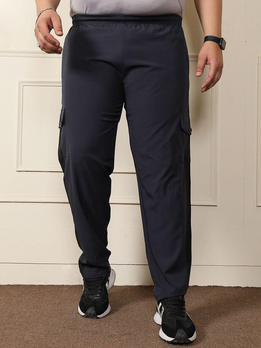 

bigbanana Men Plus Size Mid Rise Dry Fit Track Pants, Navy blue