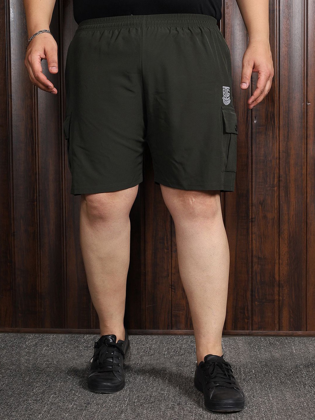 

bigbanana Men Mid Rise Regular Fit Plus Size Cargo Shorts, Olive