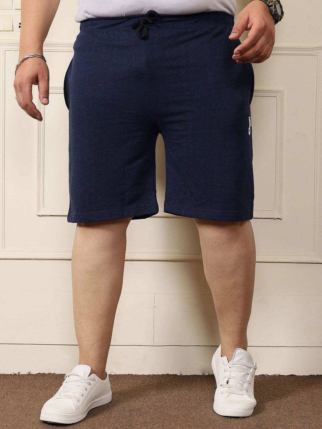 

bigbanana Men Regular Fit Mid Rise Plus Size Regular Shorts, Navy blue