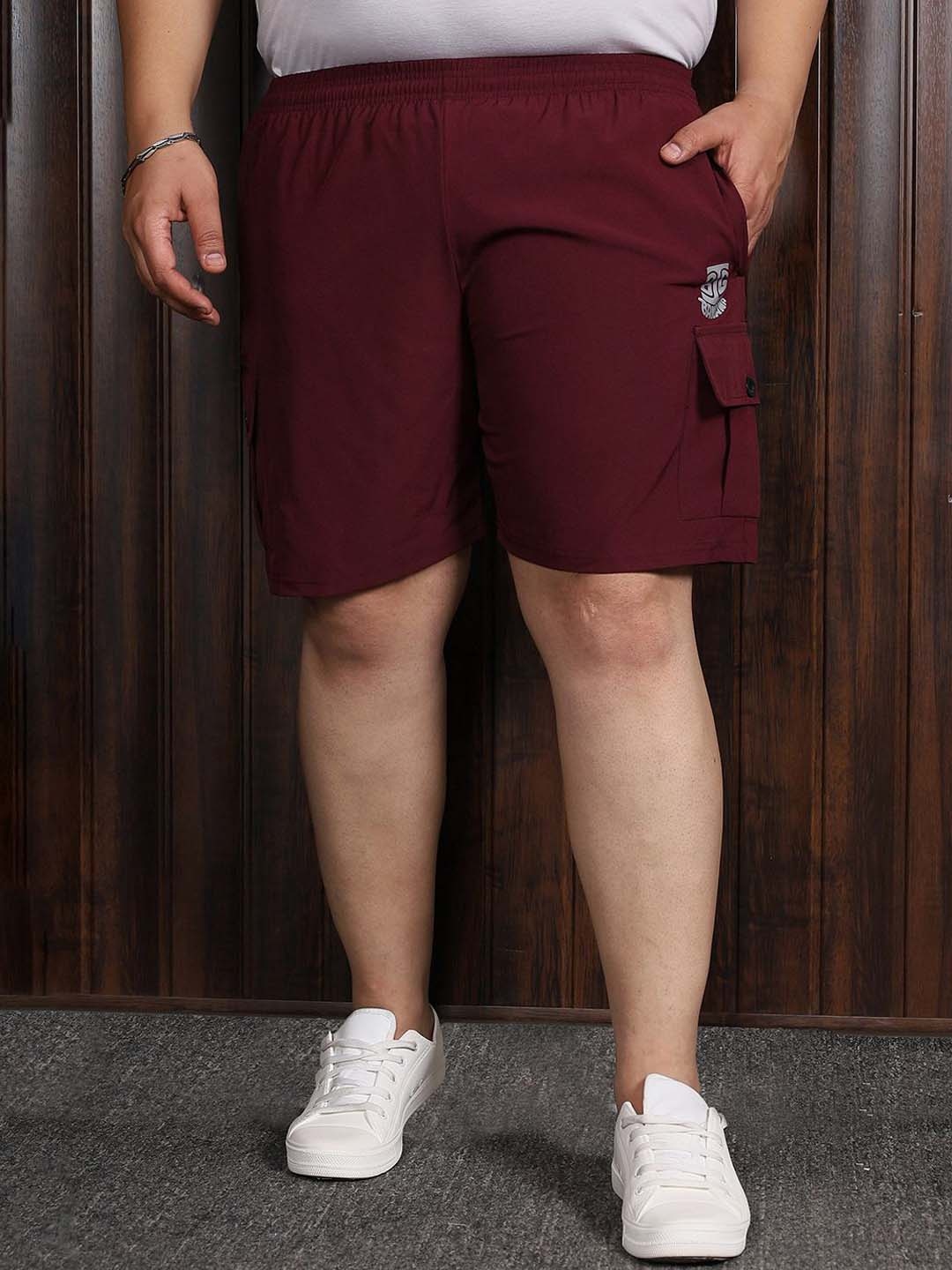 

bigbanana Men Solid Mid Rise Rapid Dry Technology Plus Size Cargo Shorts, Maroon