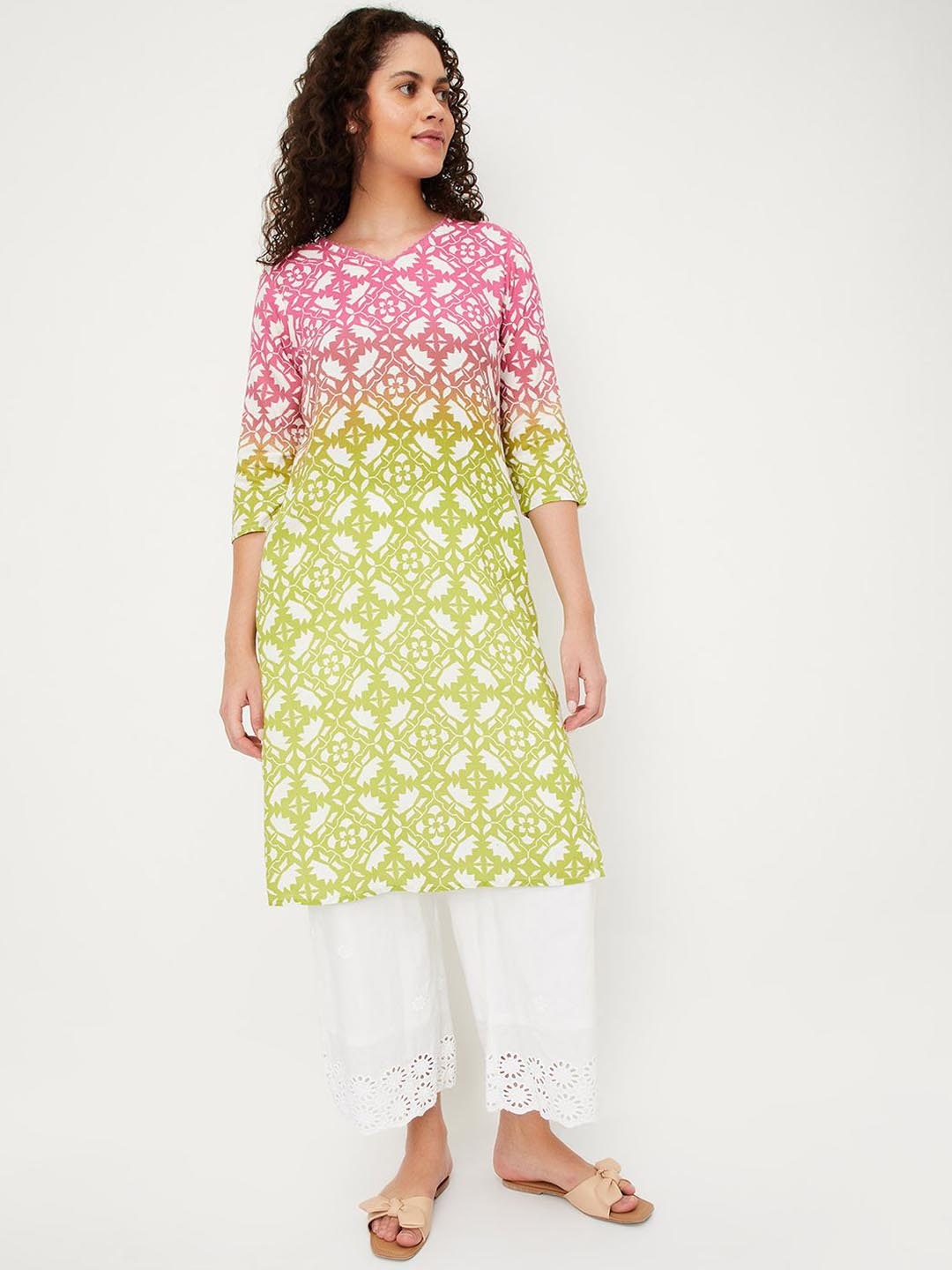 

max Floral Printed V-Neck Regular Kurta, Pink