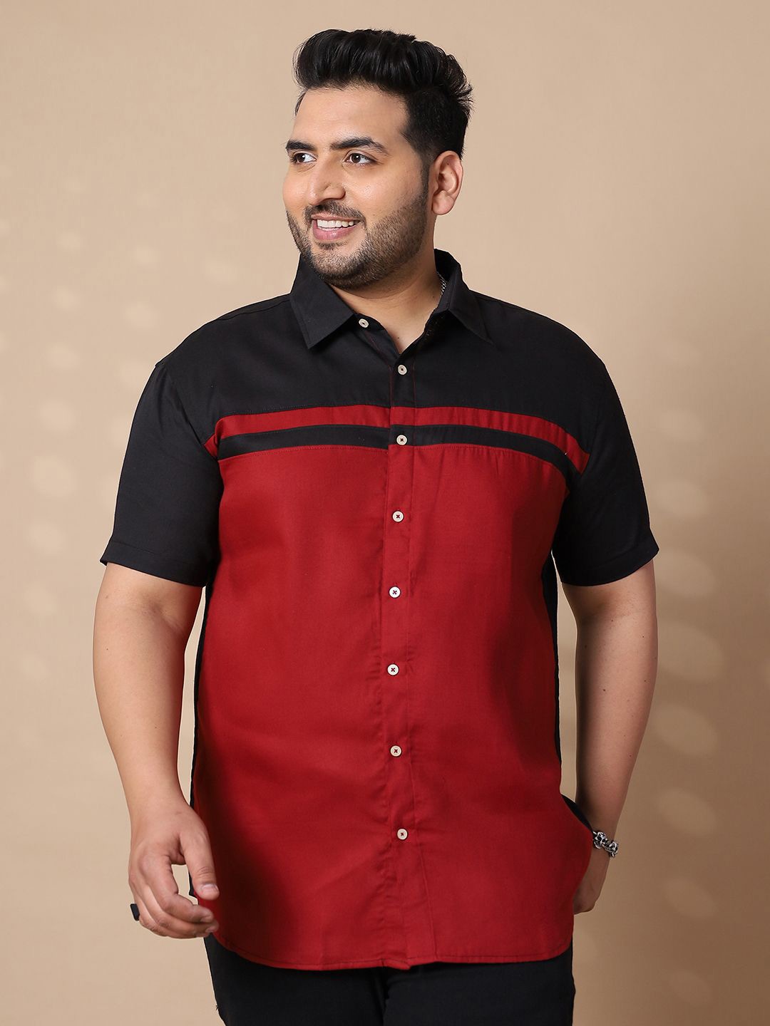 

bigbanana Men Plus Size Colorblock Shirt, Black