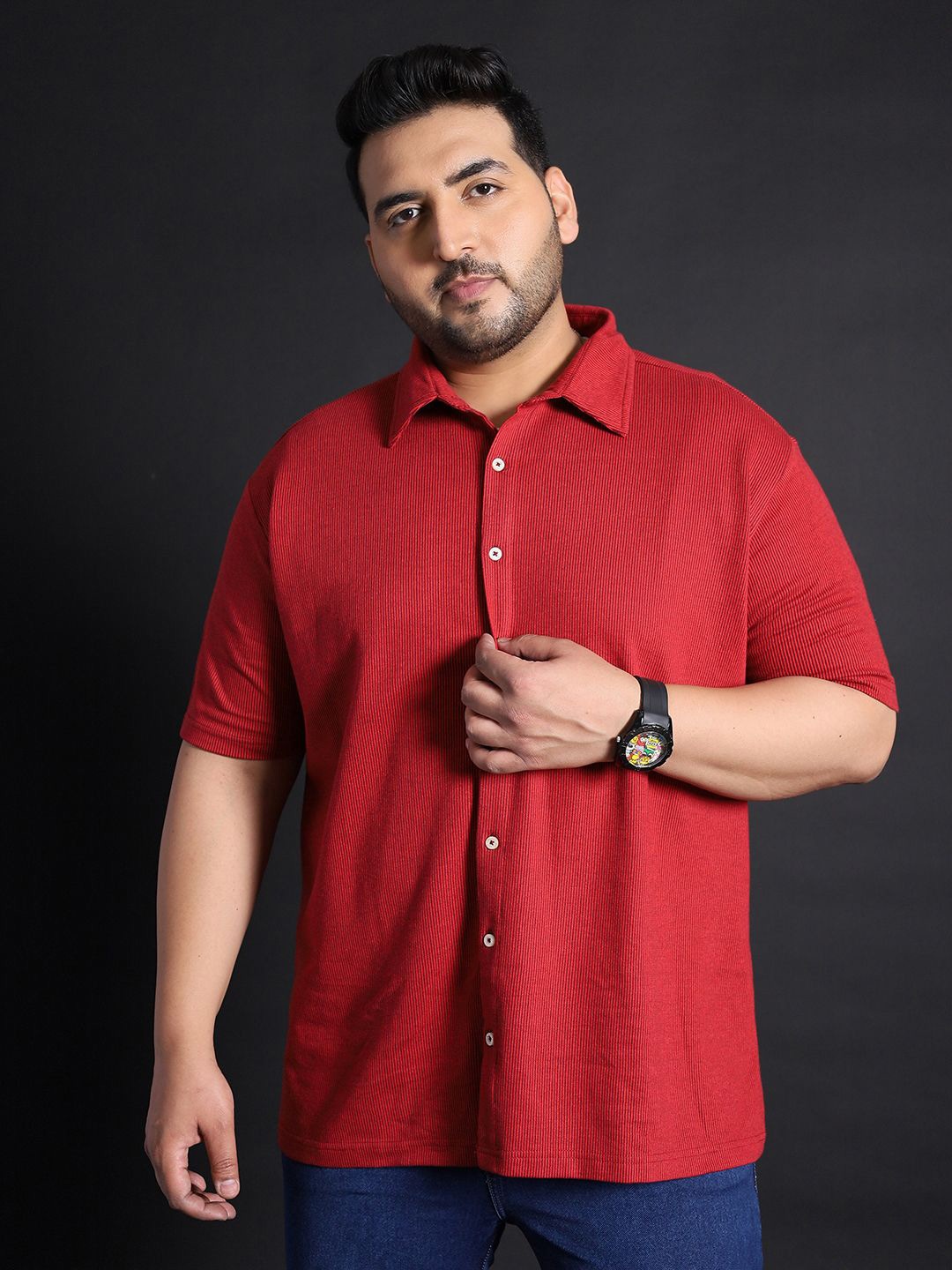 

bigbanana Men Plus Size Striped Knitted Shirt, Maroon