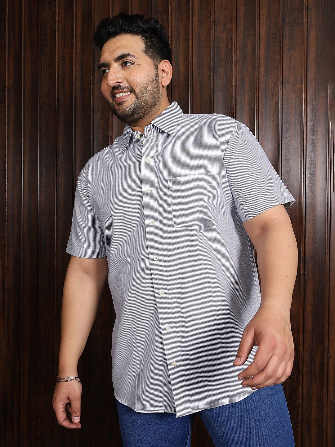 

bigbanana Men Plus Size Striped Shirt, White