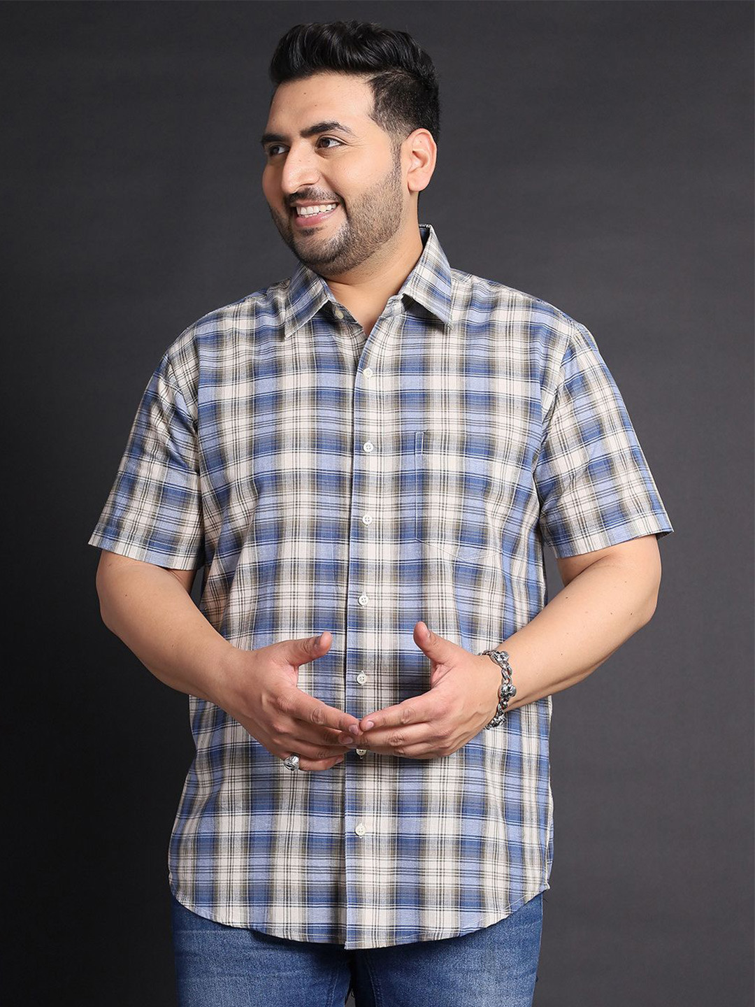 

bigbanana Men Plus Size Checked Shirt, Blue