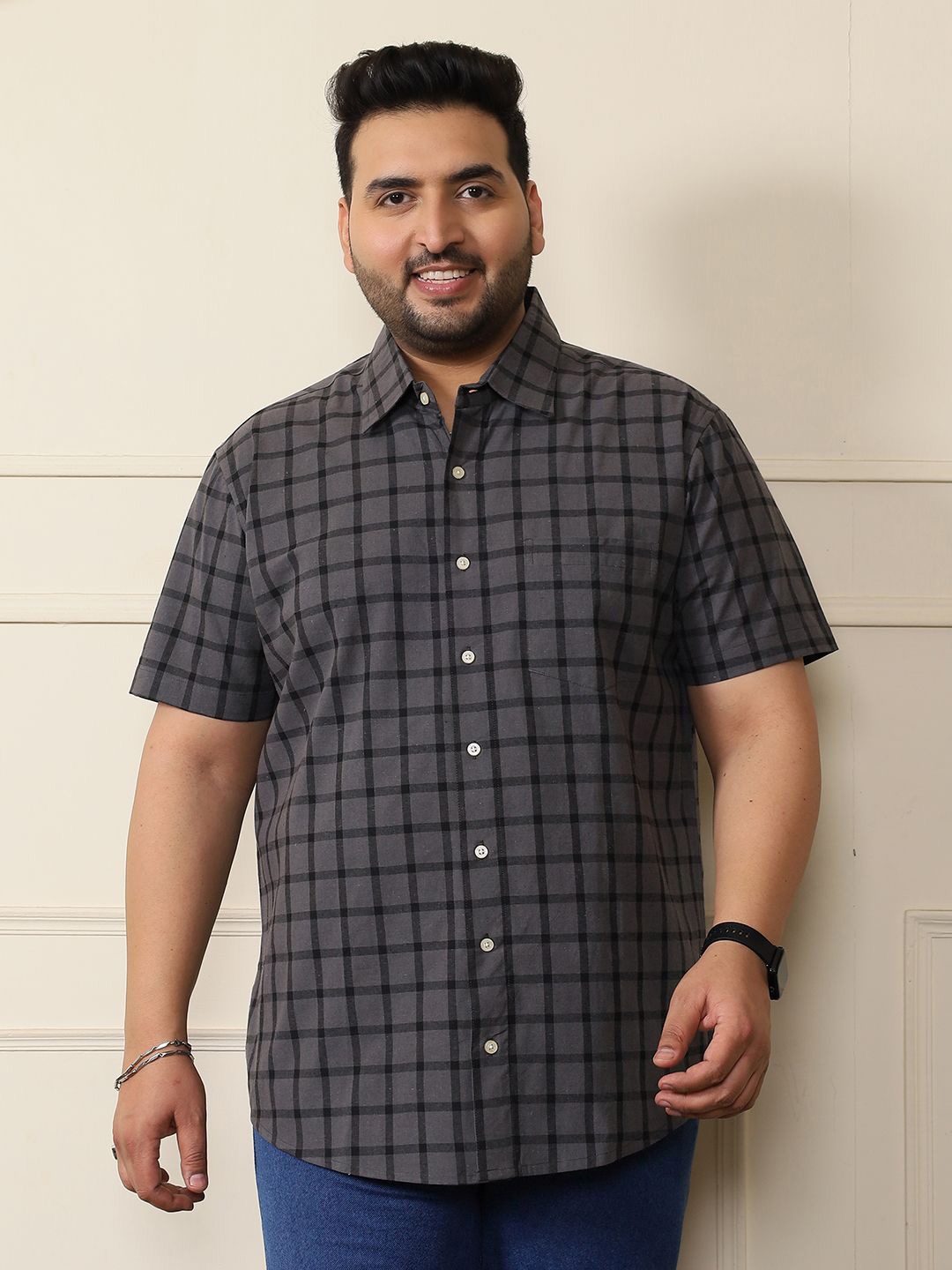 

bigbanana Men Plus Size Checked Shirt, Grey