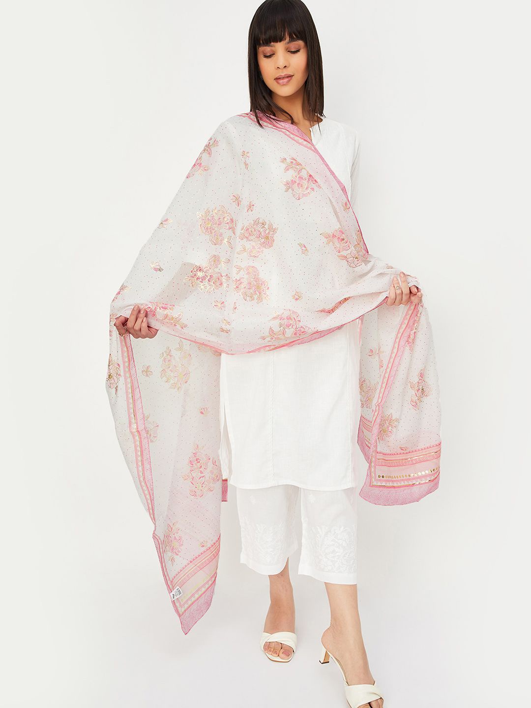 

max Floral Printed Chanderi Dupatta, Off white
