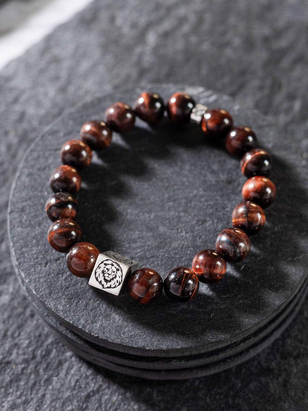 

Stone Story By Shruti Men Rhodium Plated 925 Sterling Silver Elasticated Bracelet, Brown