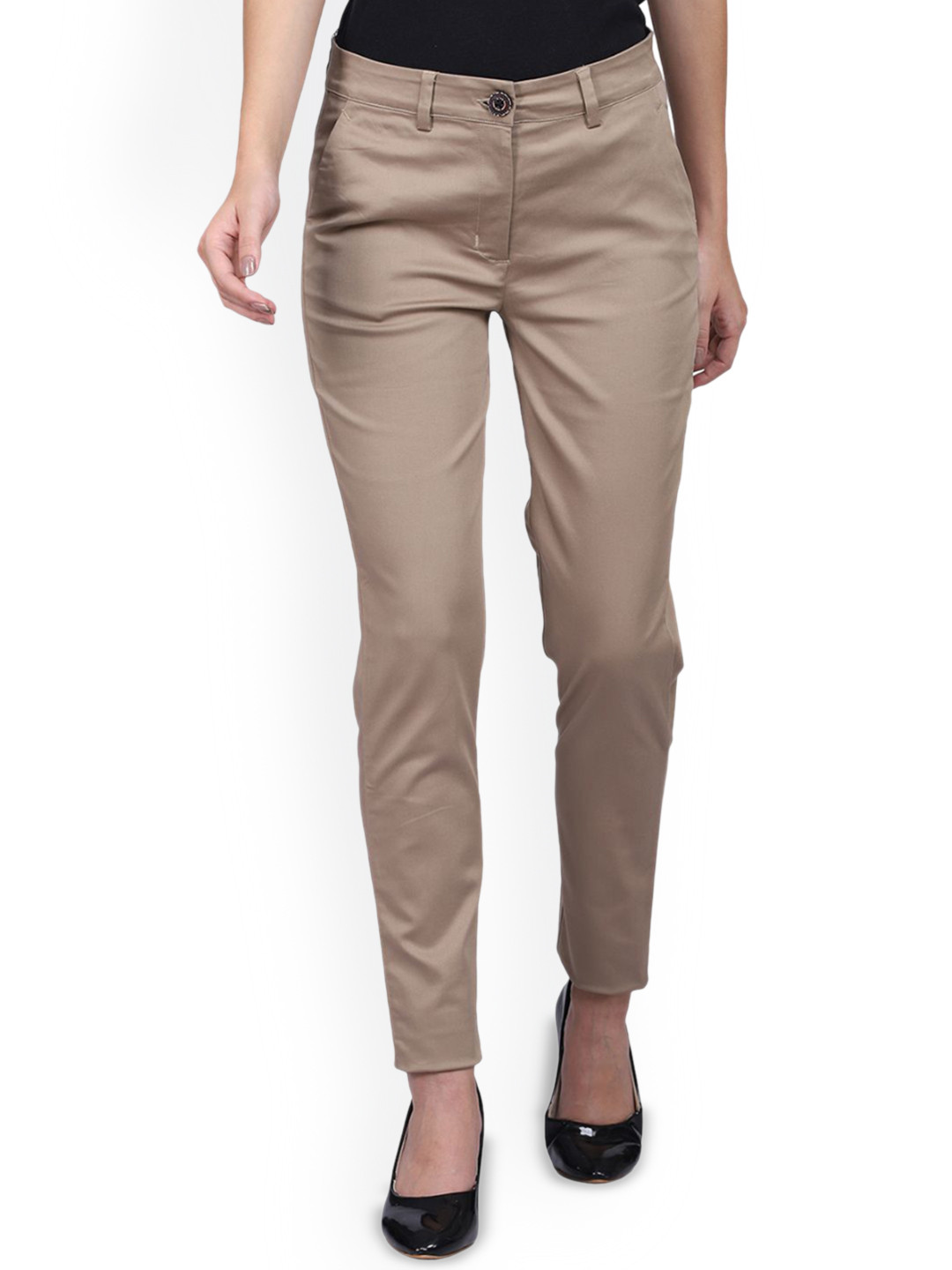 

FUTURO Women Smart Mid-Rise Satin Cotton Formal Trousers, Beige