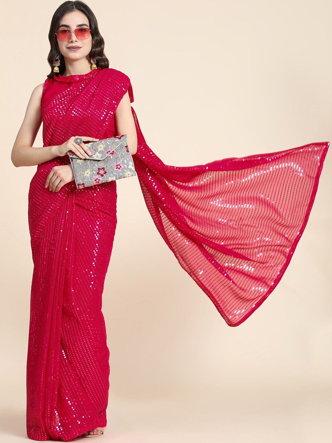 

KALINI Embellished Sequinned Saree, Pink