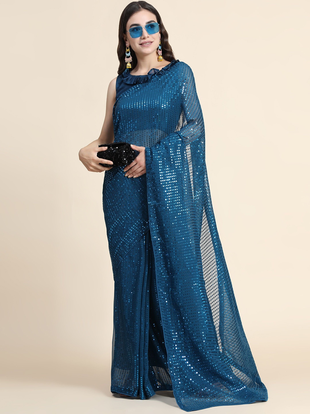 

KALINI Embellished Sequinned Saree, Blue