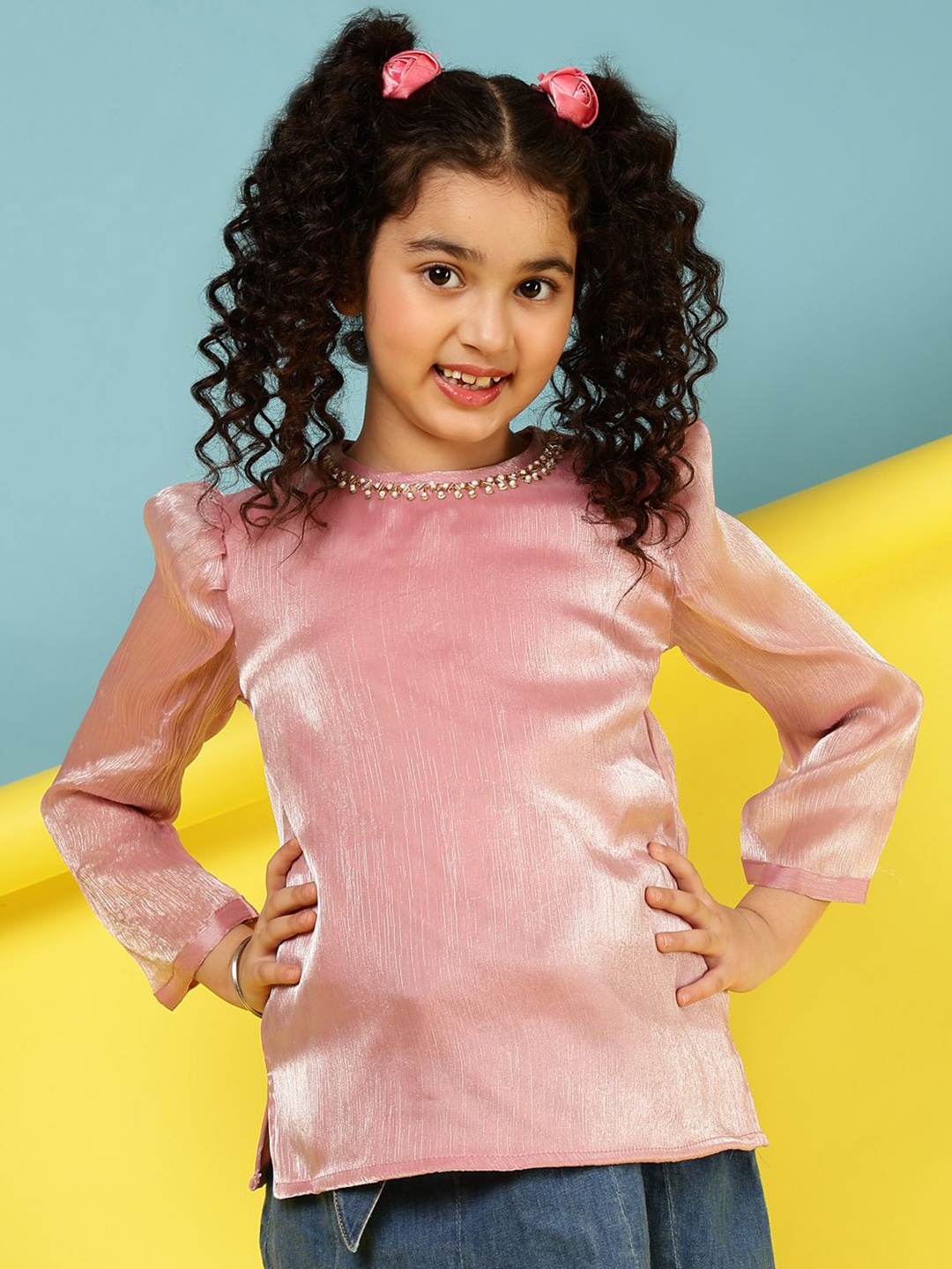 

BAESD Three Fourth Sleeves Round Neck Top, Pink