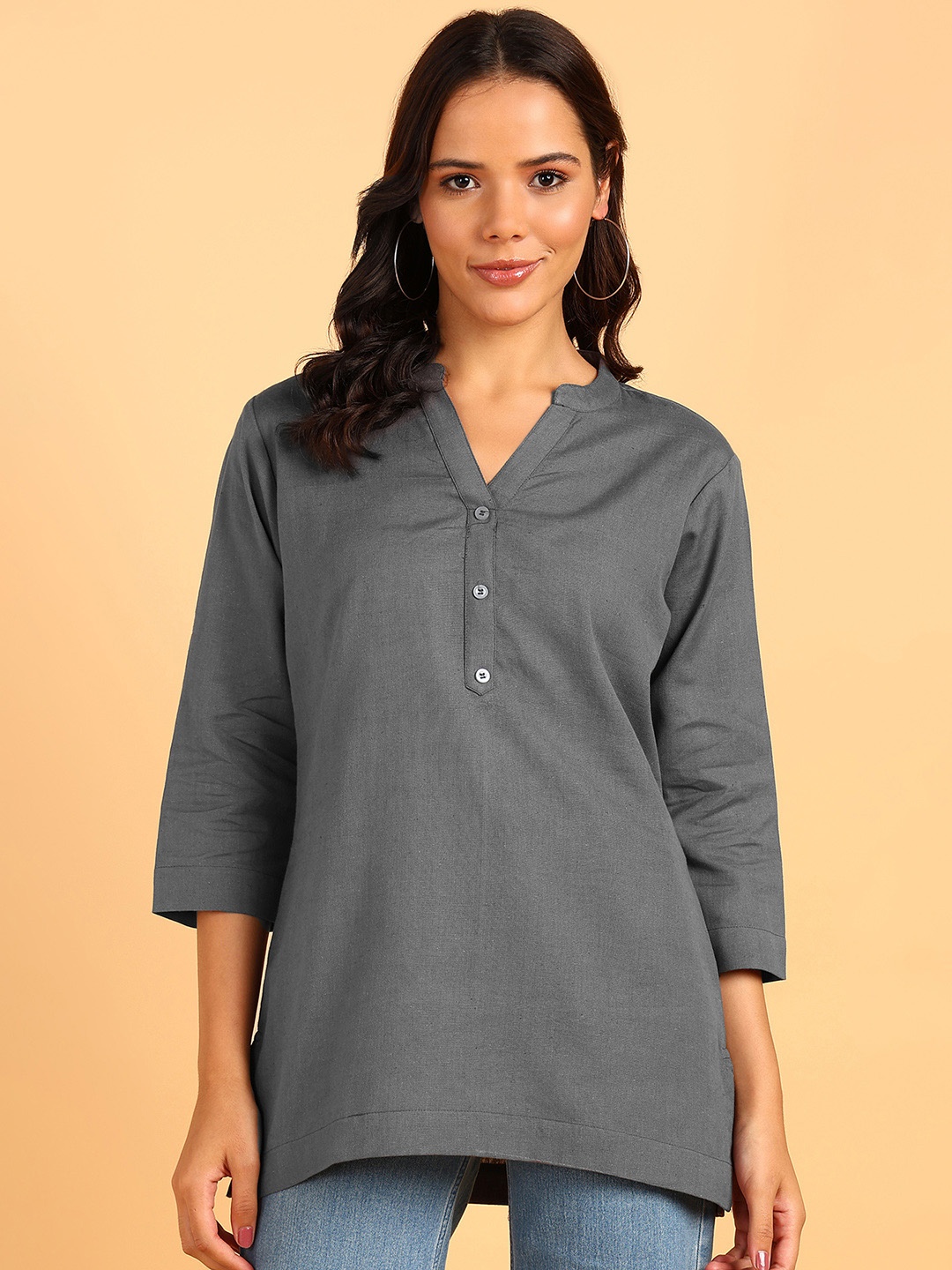 

BLOCKS OF INDIA Pure Cotton Kurti, Grey