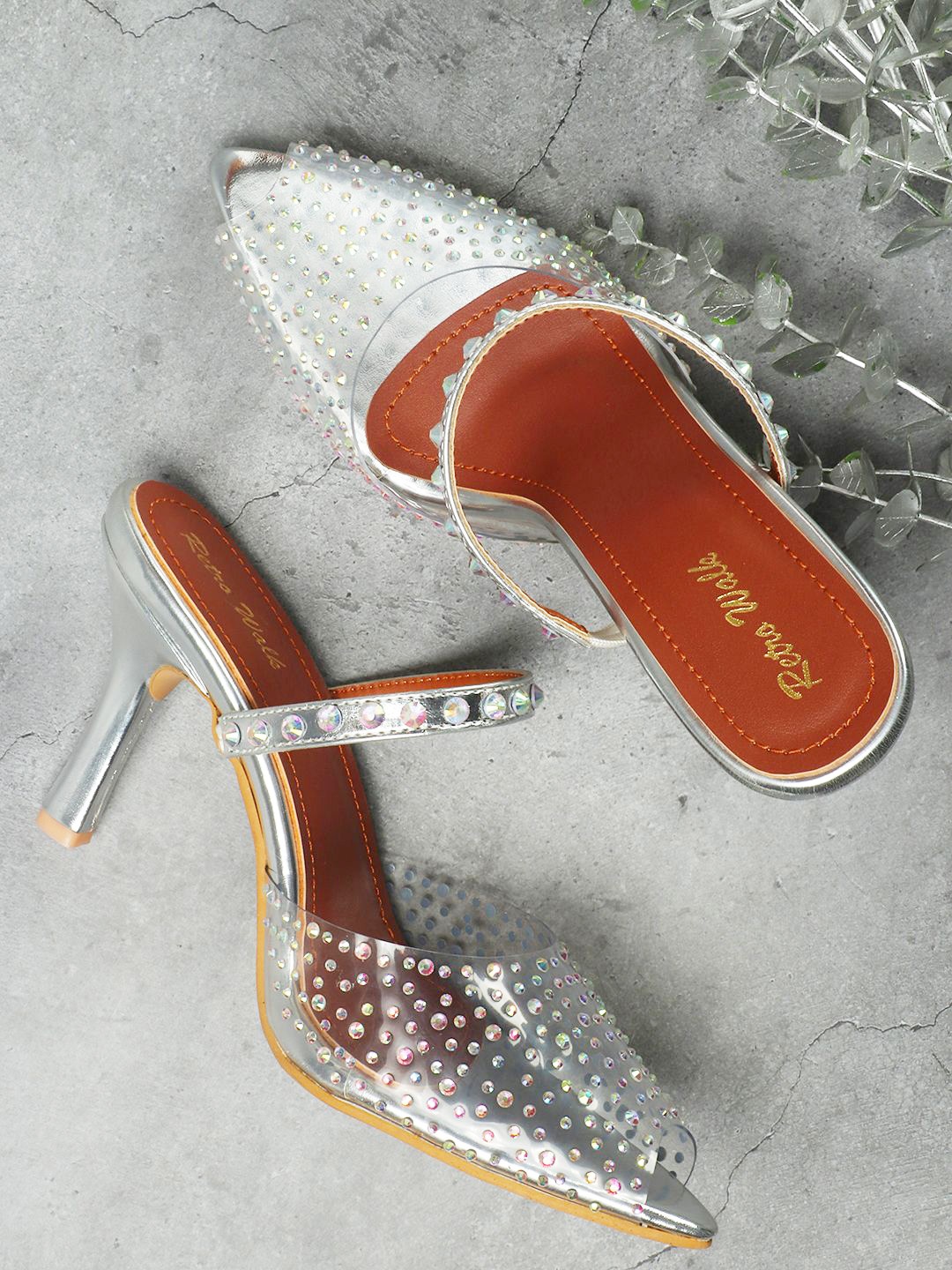 

Retro Walk Open Back Embellished Kitten Mary Janes, Silver