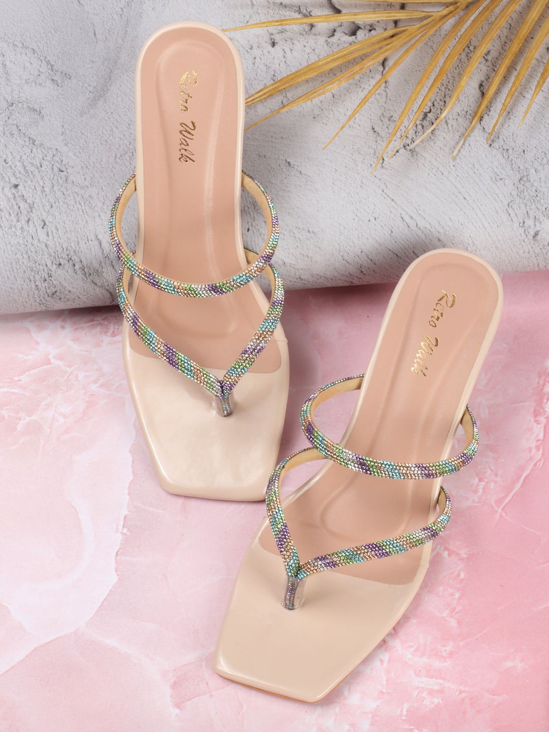 

Retro Walk Western Embellished Square Toe Kitten Heels, Cream