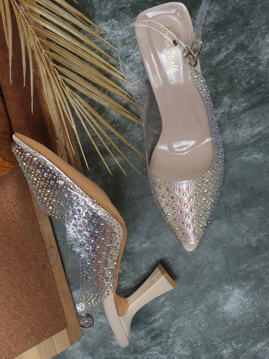 

Retro Walk Embellished Pointed Toe Block Heels, Cream