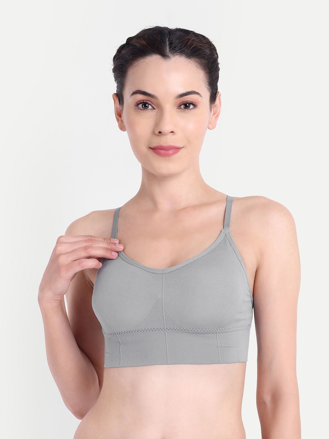 

Taslar Self Design Full Coverage Lightly Padded Rapid-Dry Workout Bra- Anti Microbial, Grey