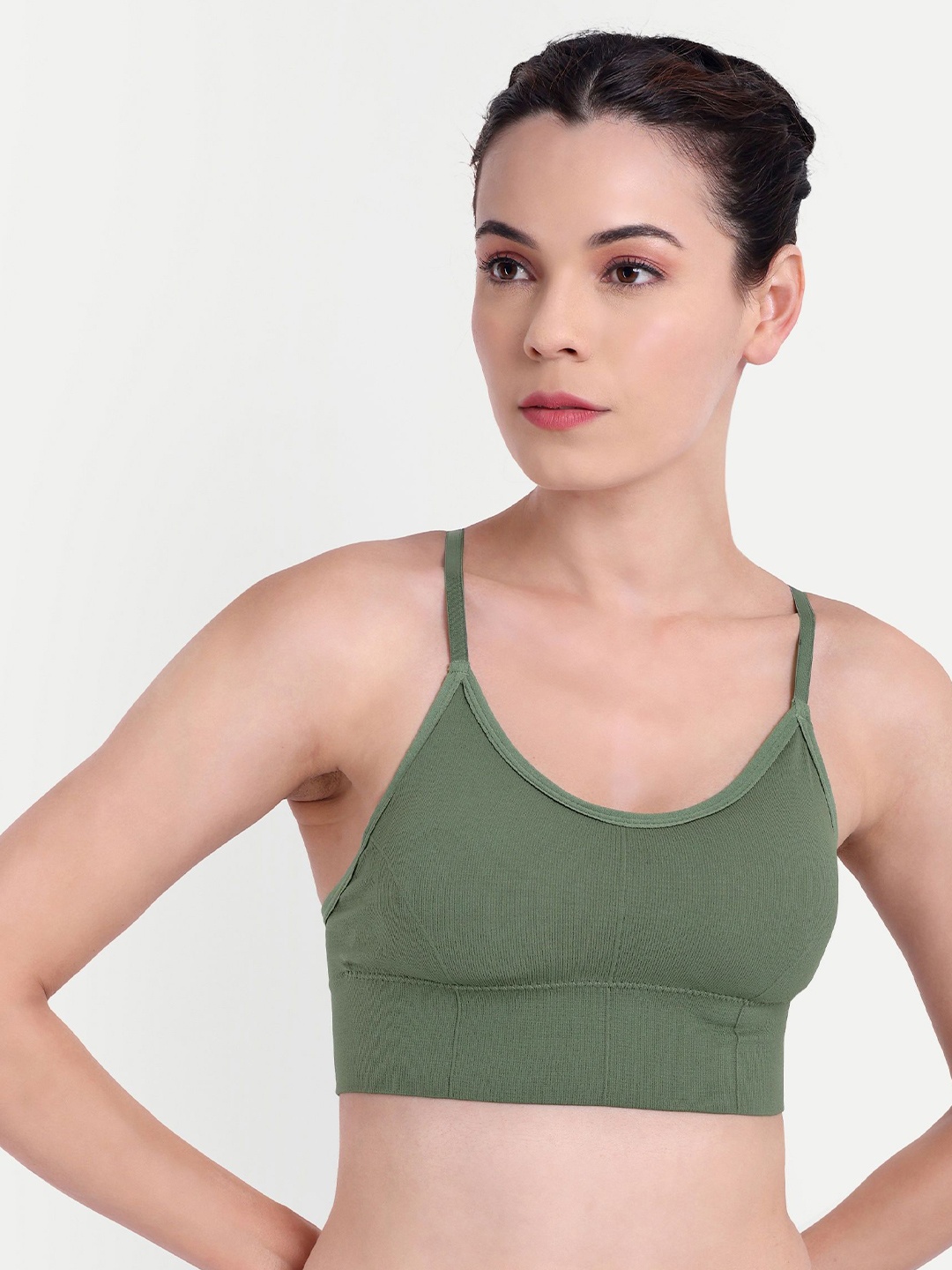

Taslar Self Design Full Coverage Lightly Padded Rapid-Dry Workout Bra- Anti Microbial, Green