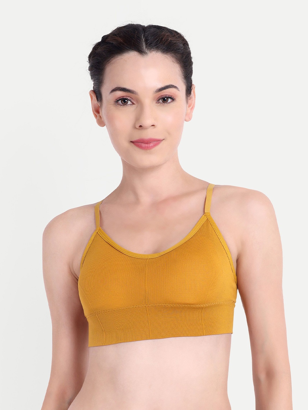 

Taslar Self Design Full Coverage Lightly Padded Rapid-Dry Workout Bra- Anti Microbial, Mustard