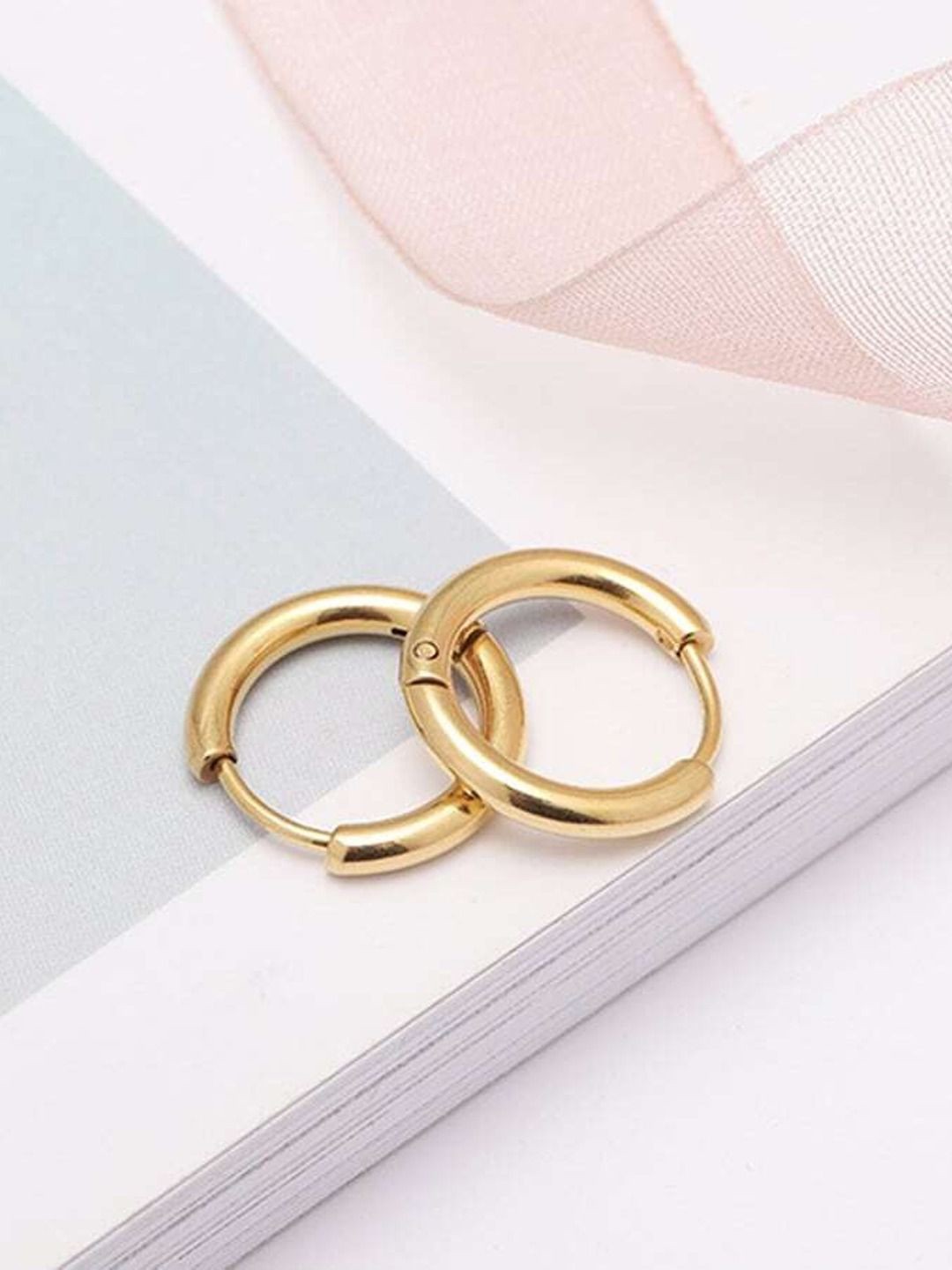 

VAGHBHATT Classic Stainless Steel Hoop Earrings, Gold