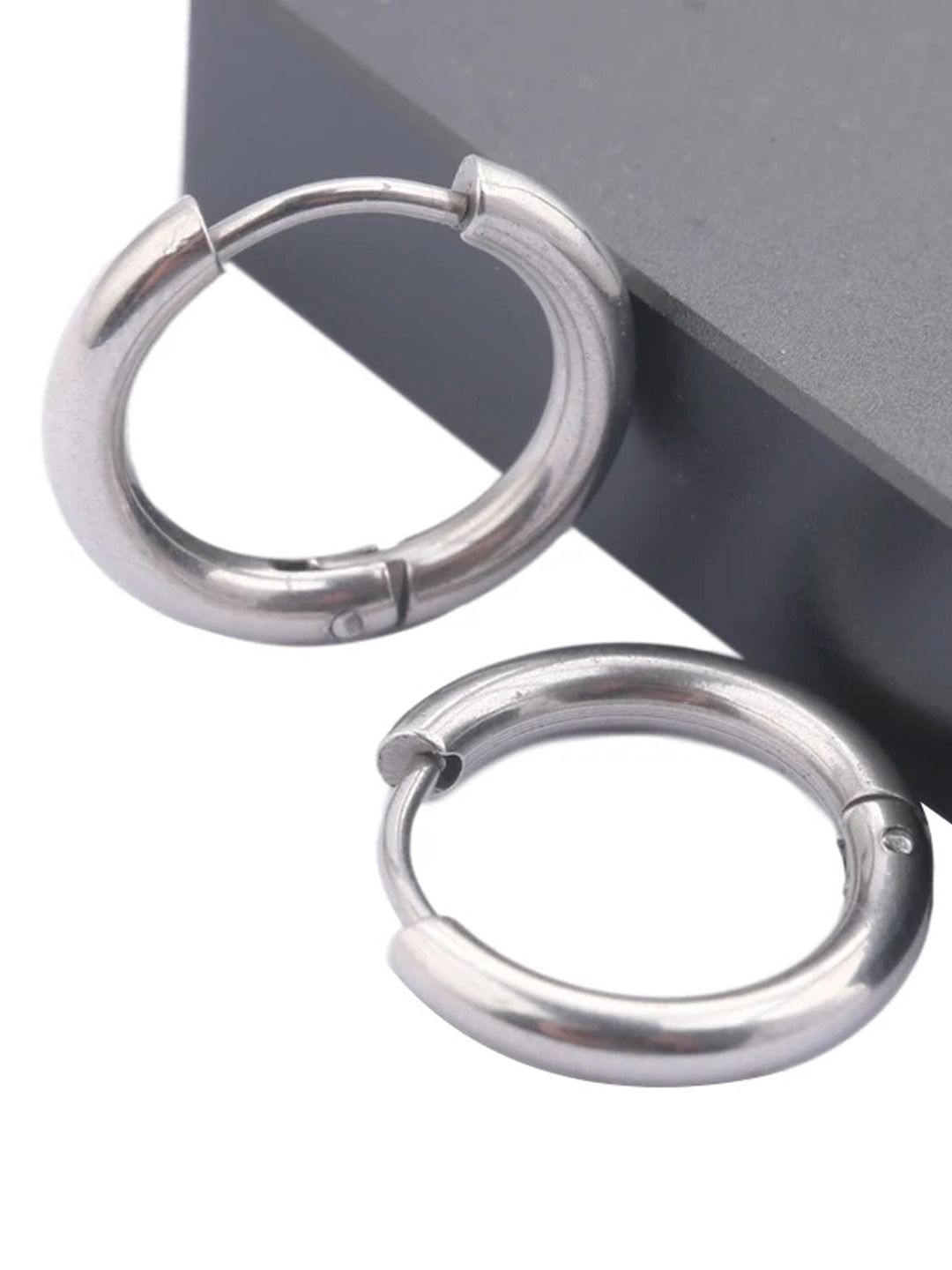 

VAGHBHATT Classic Stainless Steel Hoop Earrings, Silver