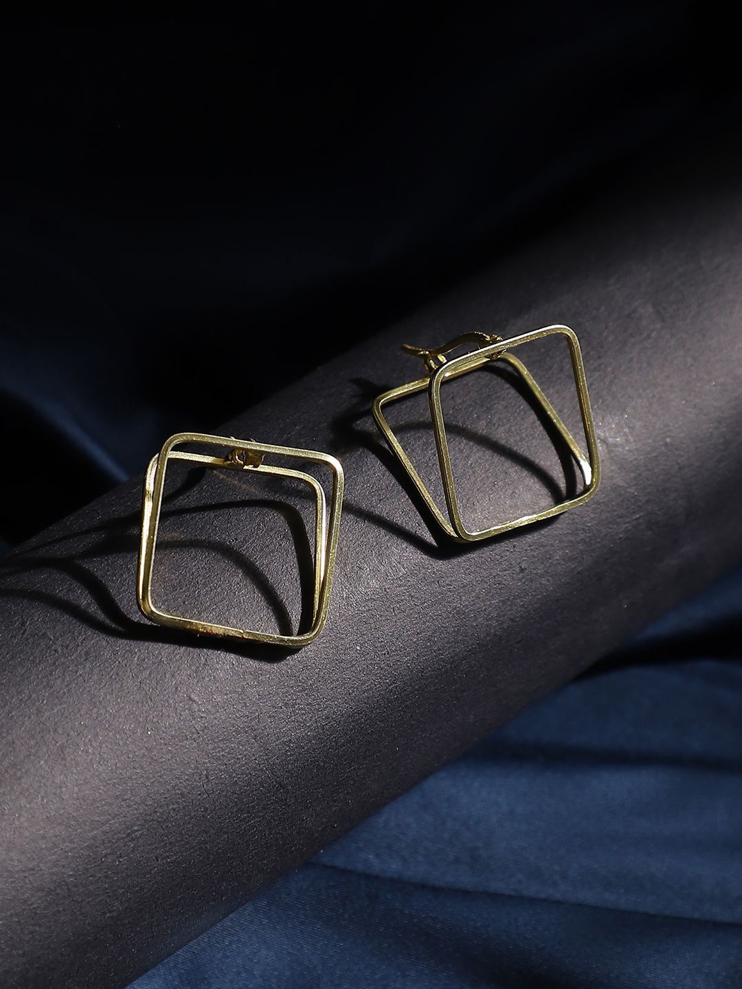 

Dhrohar Rhodium Plated 925 Sterling Silver Square Shaped Hoop Earrings, Gold