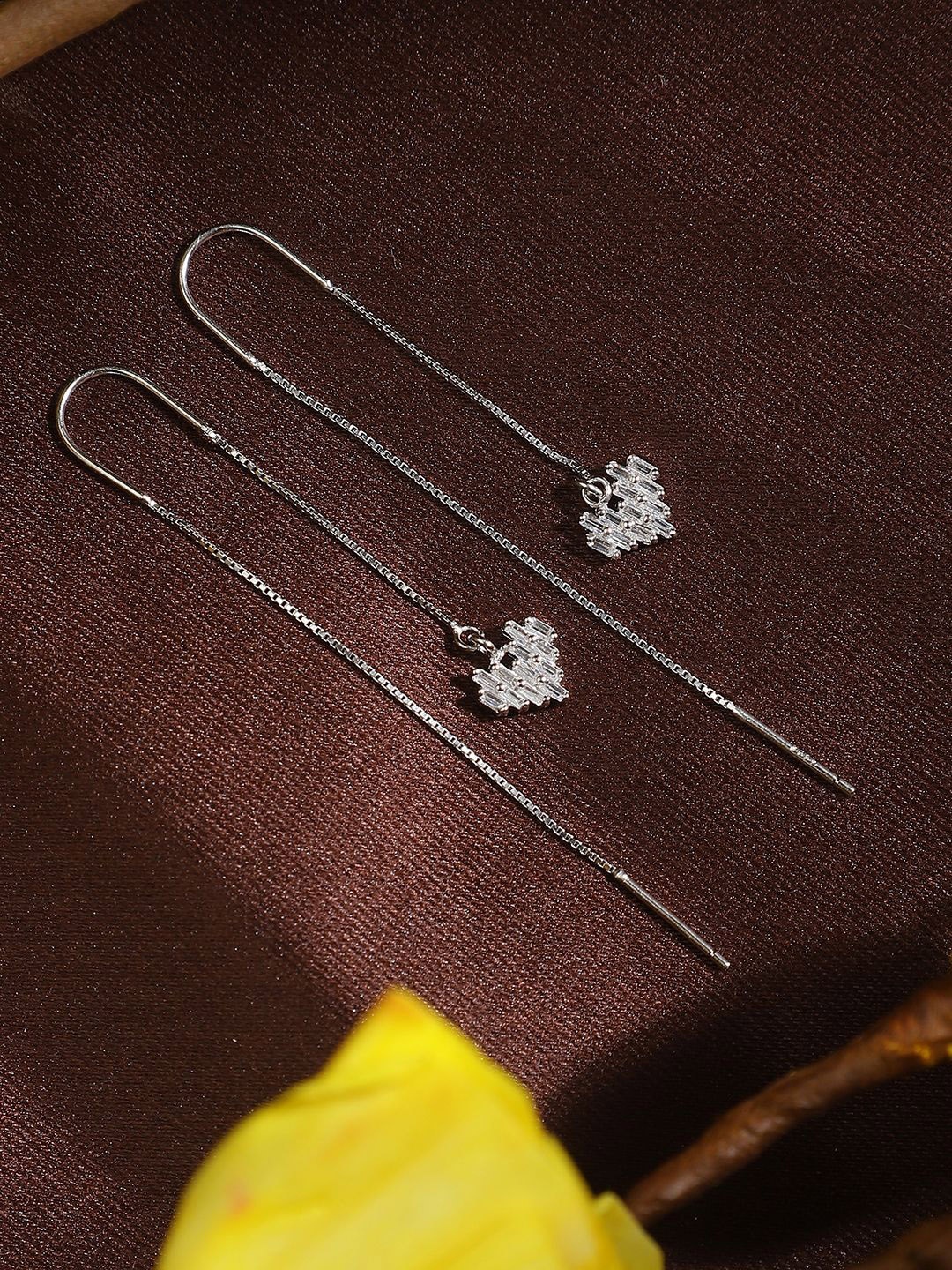 

Dhrohar Rhodium Plated 925 Sterling Silver Heart Shaped Drop Earrings