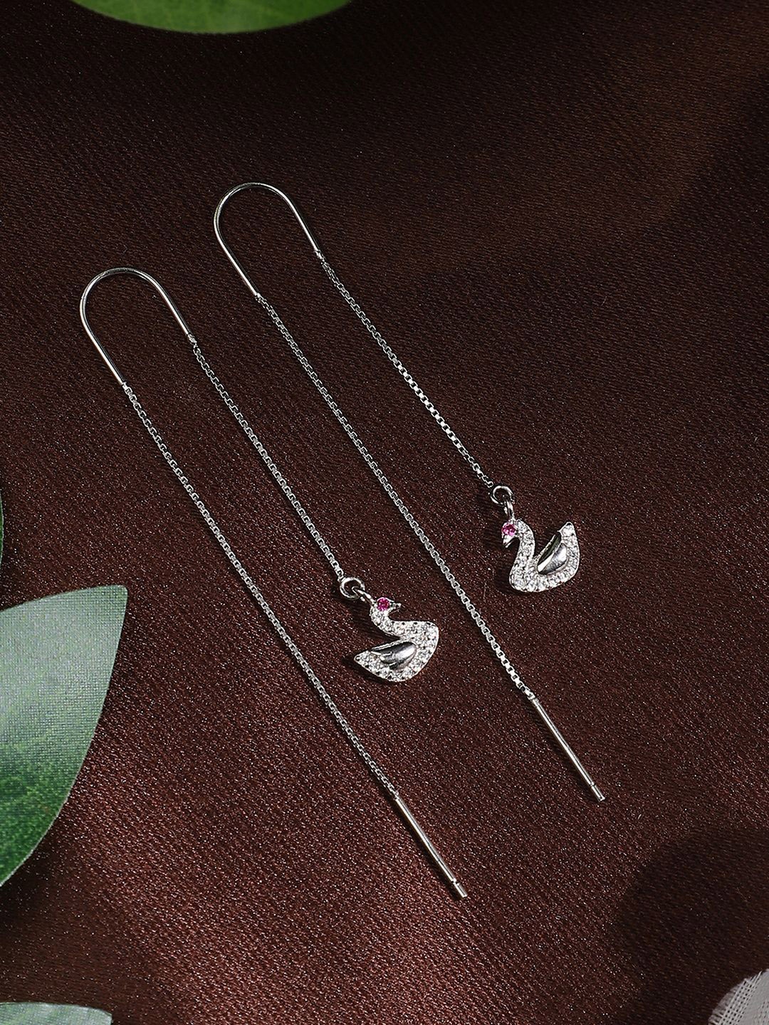 

Dhrohar Rhodium Plated 925 Sterling Silver Contemporary Drop Earrings