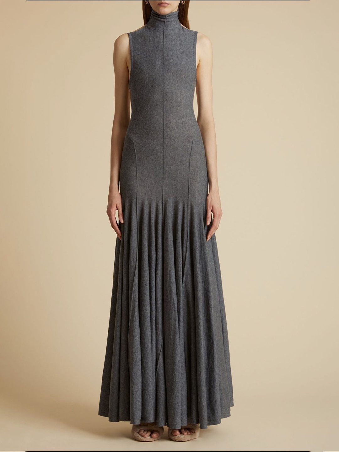 

LULU & SKY Grey High Neck Sleeveless Cut Out Drop Waist Maxi Dress