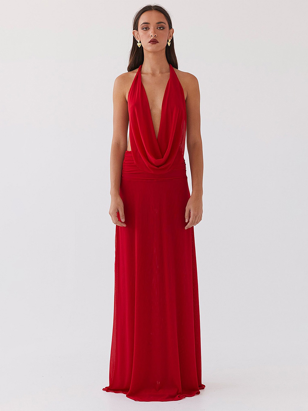 

LULU & SKY Red Halter Neck Cut Out Maxi Dress