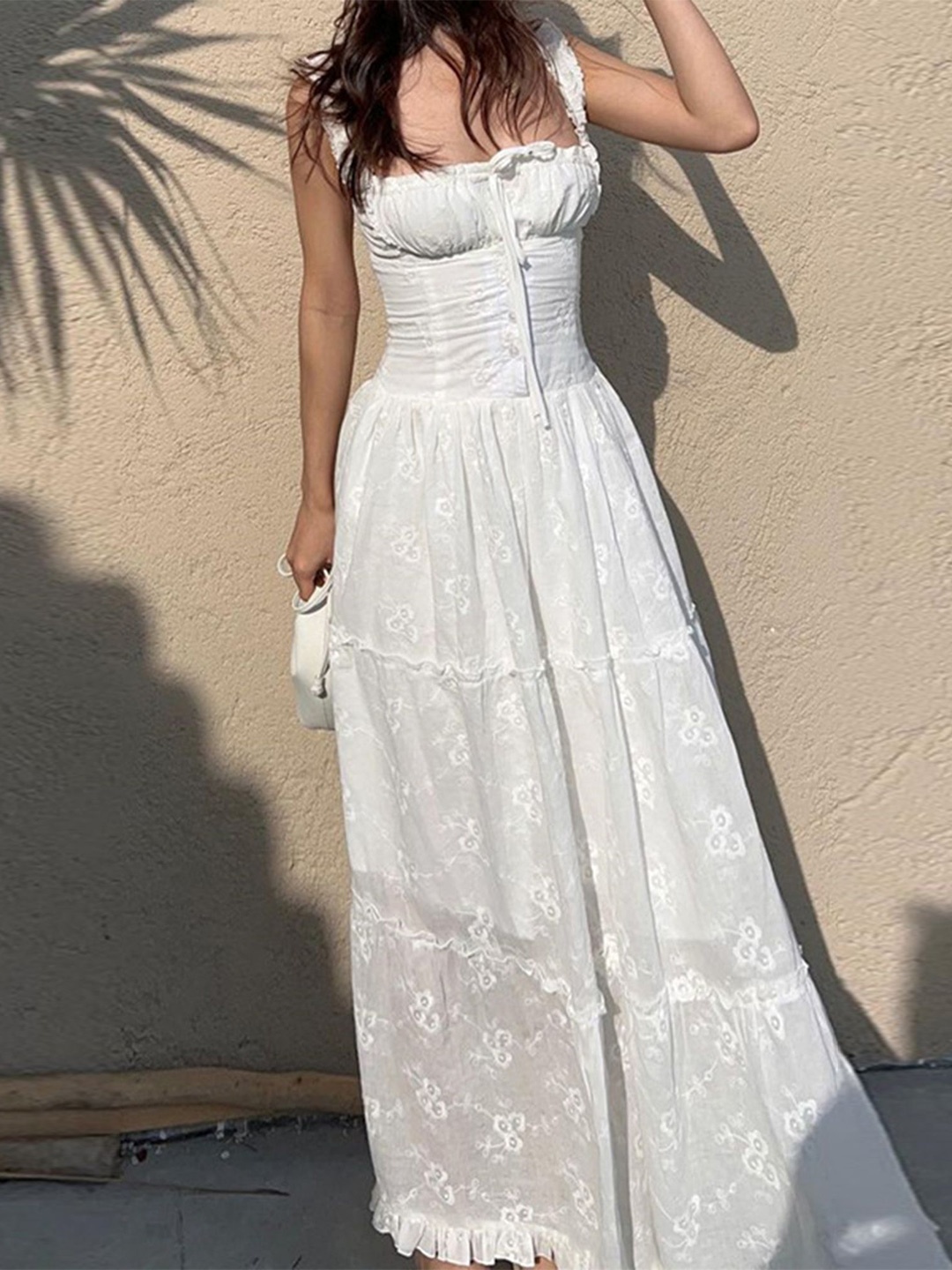 

LULU & SKY White Self Design Sleeveless Fit & Flare Maxi Dress