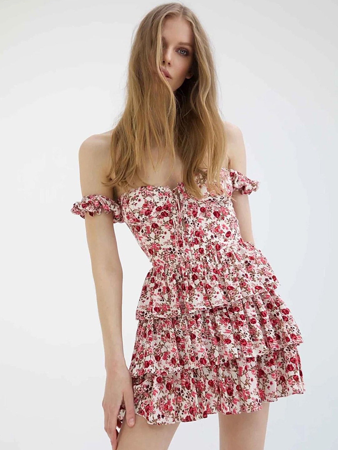 

LULU & SKY Floral Printed Off-Shoulder Fit & Flare Mini Dress, White