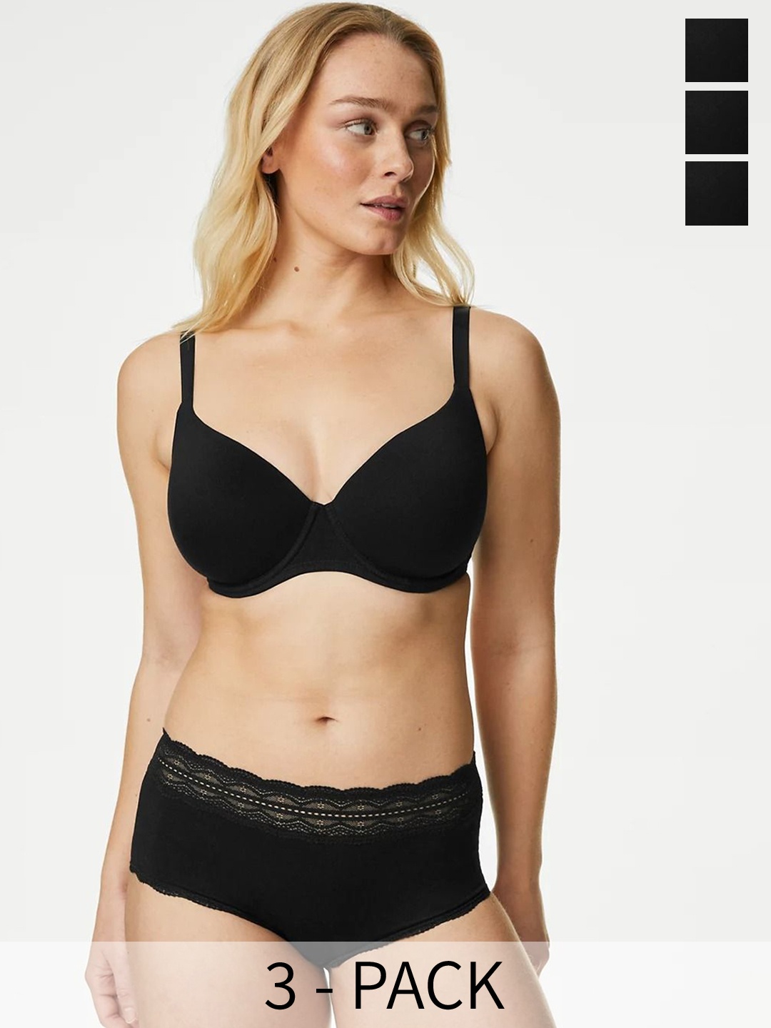 

Marks & Spencer Pack of 3 Hipster Cotton Briefs T614282EBLACK, Black