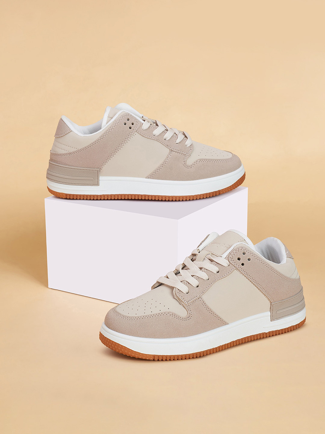 

Forever Glam by Pantaloons Women Colourblocked Round Toe Comfort Insole Sneakers, Beige