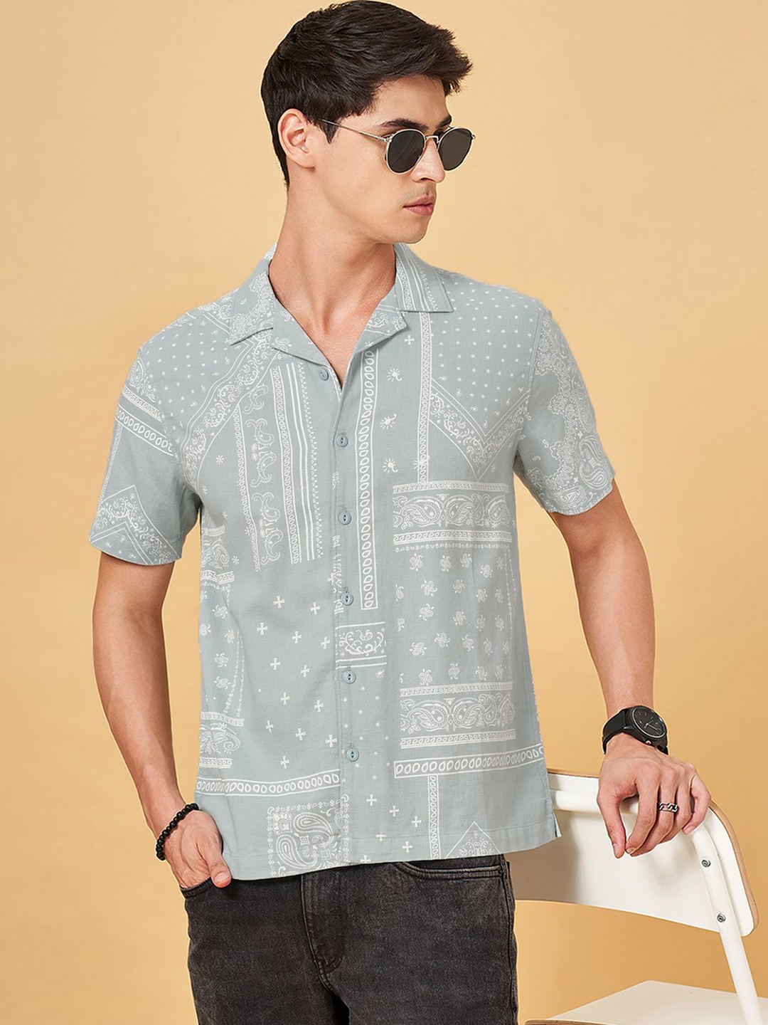 

People Geometric Printed Casual Shirt, Green