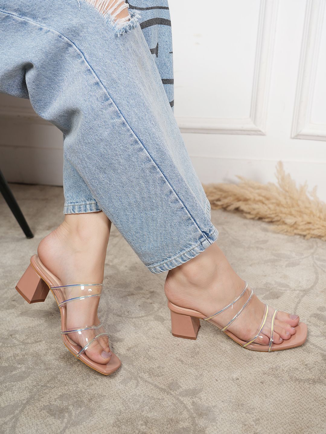 

Mast & Harbour Two Strap Block Heels, Peach