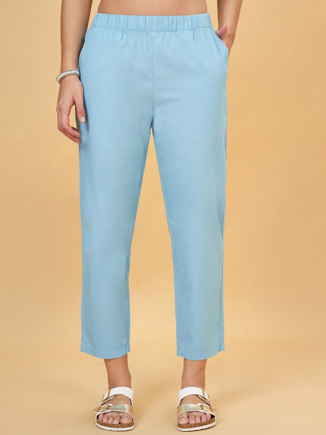 

Honey by Pantaloons Women Mid-Rise Pure Cotton Trousers, Blue