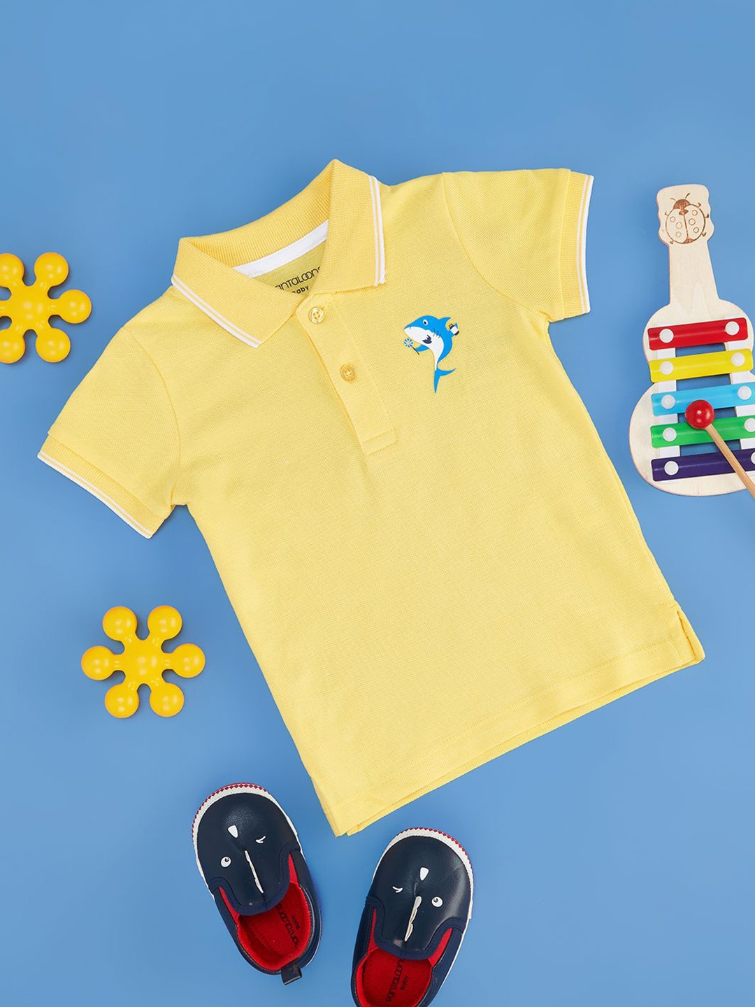 

Pantaloons Baby Boys Polo Collar Graphic Printed T-shirt, Yellow