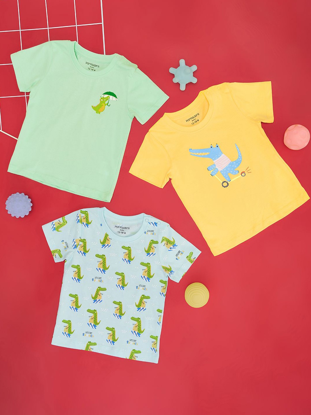 

Pantaloons Baby Girls Pack Of 3 Graphic Printed Round Neck T-shirt, Multi