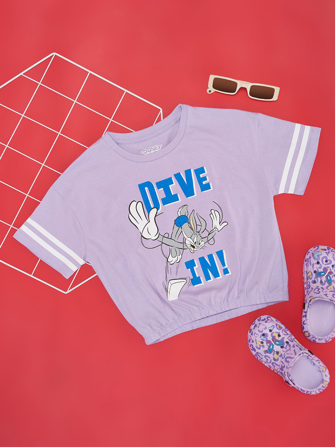 

Pantaloons Junior Girls Typography Printed Round Neck Crop T-shirt, Lavender