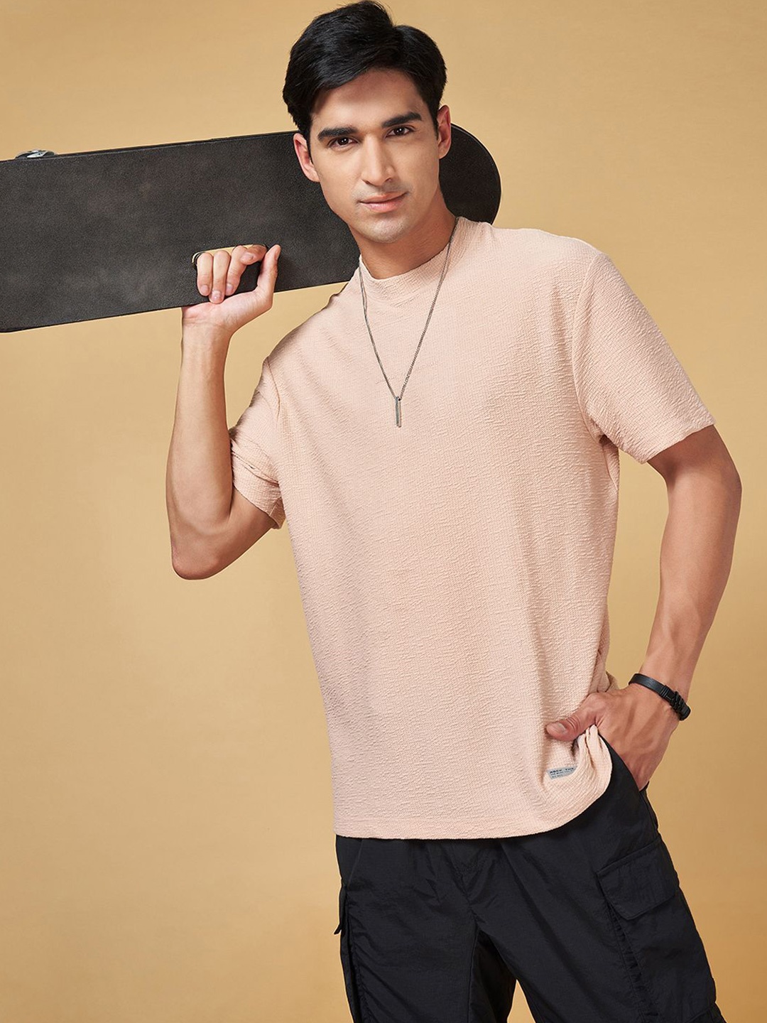 

Street 808 by Pantaloons Men Typography Printed Round Neck T-shirt, Peach