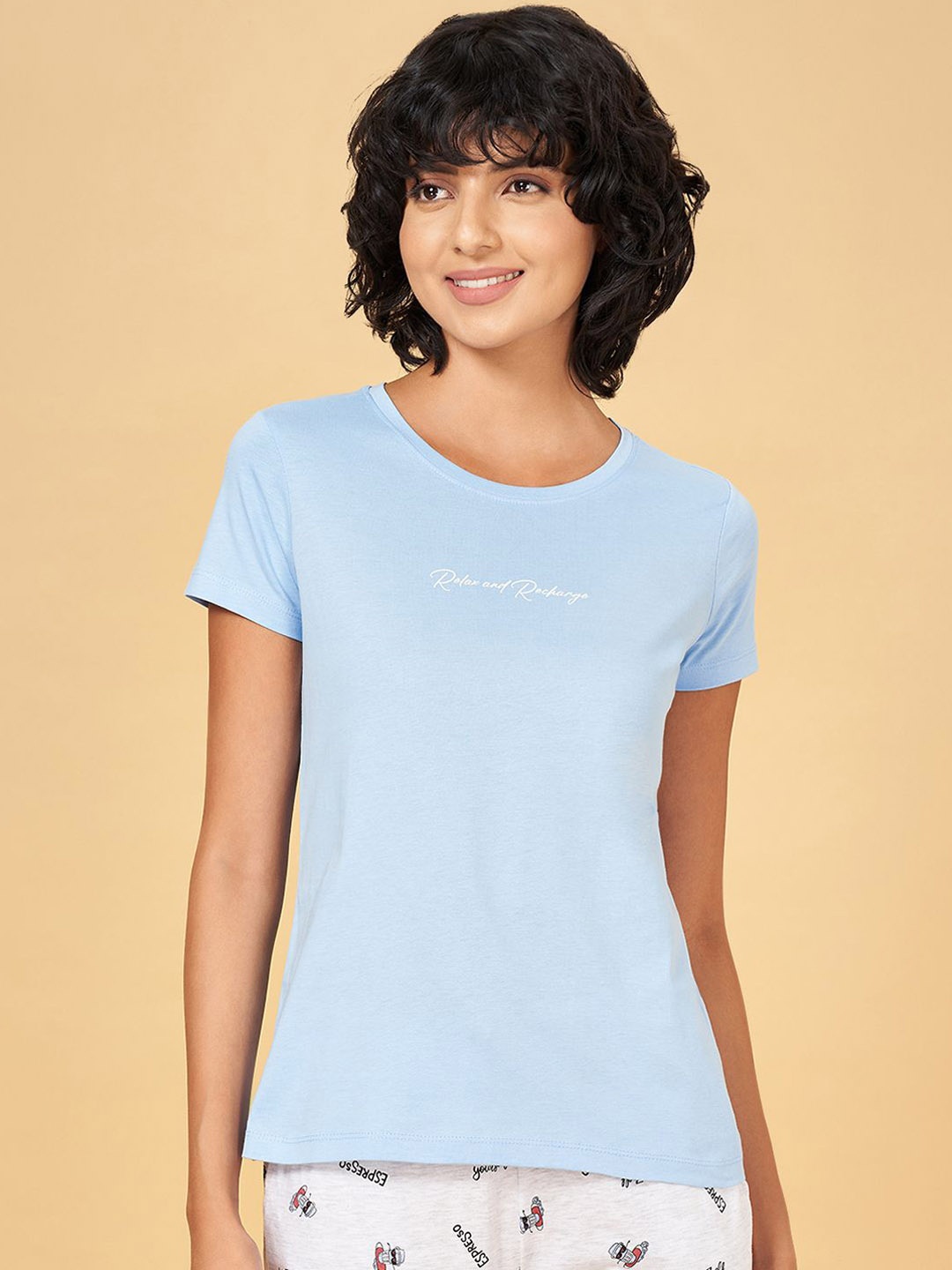 

Dreamz by Pantaloons Round Neck Pure Cotton Lounge T-Shirt, Blue