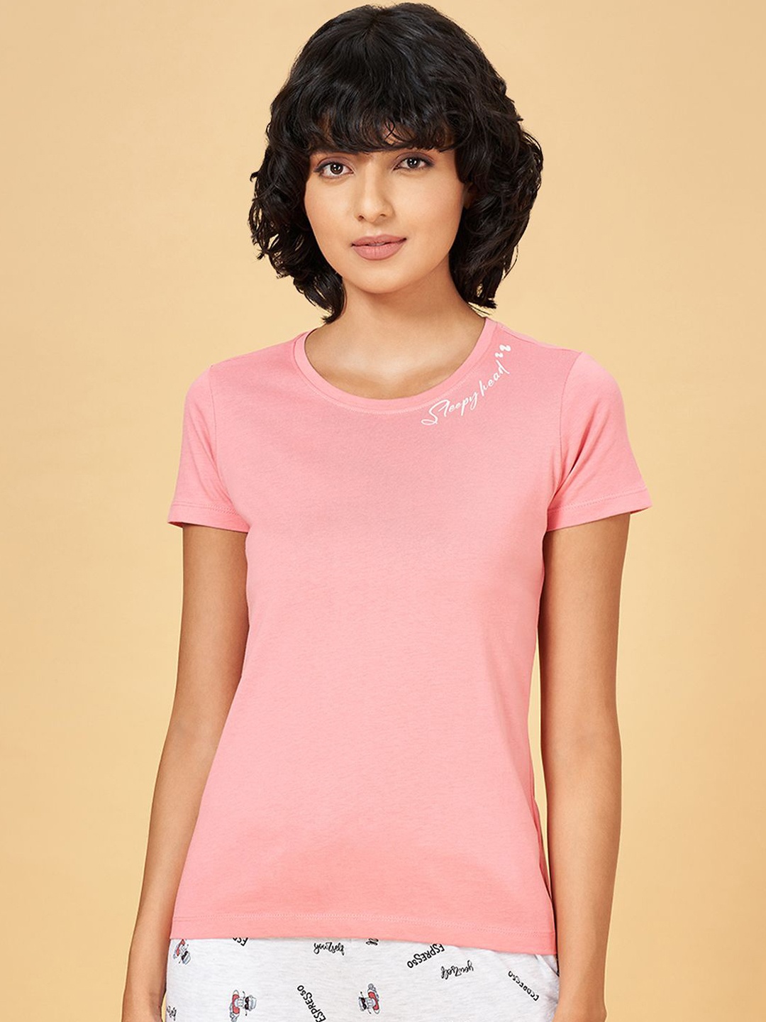 

Dreamz by Pantaloons Printed Pure Cotton Lounge Tshirt, Pink