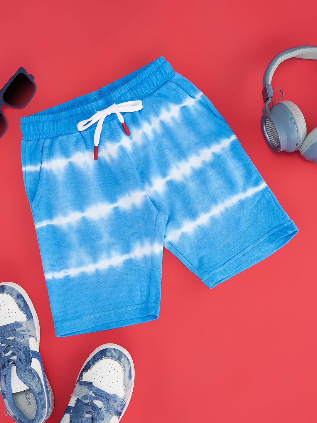 

Pantaloons Junior Boys Tie & Dye Printed Mid-Rise Pure Cotton Shorts, Blue